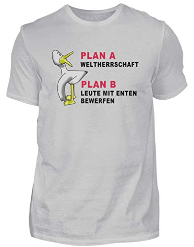 Plan A - El dominio mundial Plan B - Llamar personas con patos Camiseta divertida para hombre Color gris. XXL