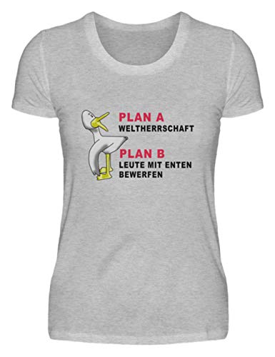 Plan A - El dominio mundial Plan B - Llamar personas con patos Camiseta divertida para mujer Gris (mezclado). XXL