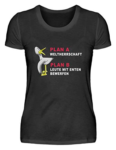 Plan A - El dominio mundial Plan B - Llamar personas con patos Camiseta divertida para mujer Negro XL