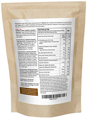 Polvo De Maca Orgánica (200g), MySuperFoods, Repleto de nutrientes saludables, Antiguo alimento para la salud de Perú, Delicioso sabor a maltosa, certificado como producto orgánico