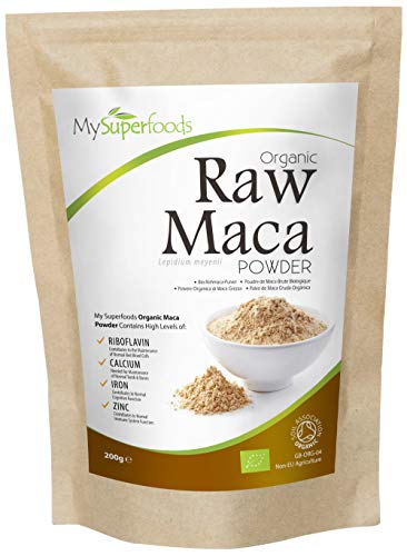 Polvo De Maca Orgánica (200g), MySuperFoods, Repleto de nutrientes saludables, Antiguo alimento para la salud de Perú, Delicioso sabor a maltosa, certificado como producto orgánico