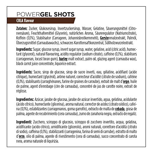 PowerBar PowerGel Shots Cola 16x60g - Gomas de Alta Energía de Carbono + C2MAX Magnesio y Sodio + 75mg Cafeína