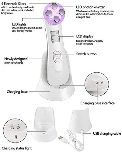 Radiofrecuencia Facial y corporal Aparato, Aparato Facial aparato Radiofrecuencia, 5 Modos de Terapia de luz LED, Antiarrugas, Anti-envejecimiento, Limpieza Profunda, Cuidado Facial