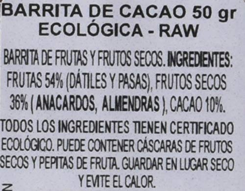 Raw Bite Barrita Ecológica de Cacao - Paquete de 12 x 50 gr - Total: 600 gr