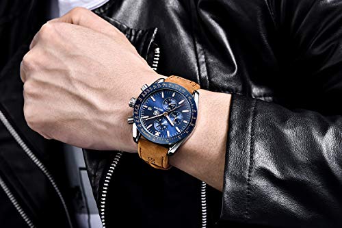 Relojes Hombre BENYAR Cronógrafo Analógico Cuarzo 3AMT Impermeable Pulsera de Cuero Deporte Watch Business Casual Relojes de Pulsera Regalo Elegante