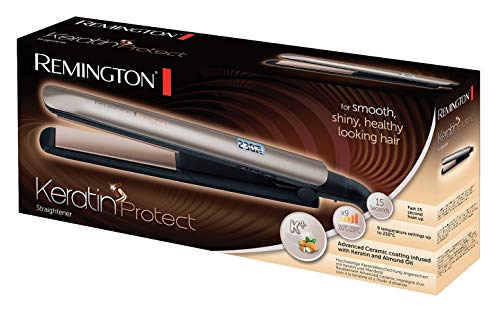 Remington S8540 Keratin Protect - Plancha de Pelo, Cerámica, Digital, Keratina y Aceite de Almendras, Resultados Profesionales, Marrón Oro