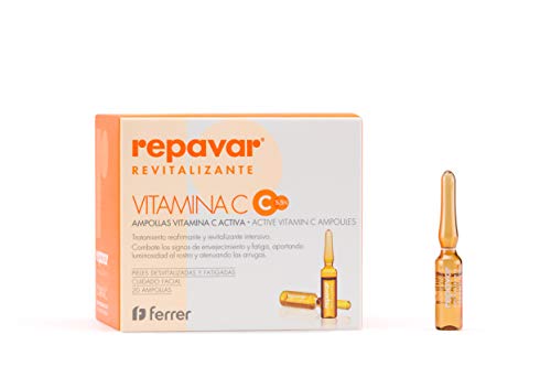 Repavar Revitalizante Active Vitamina C Pura 5.5% - Tratamiento Reafirmante y Revitalizante Intensivo 20 Ampollas Monodosis, Transparente