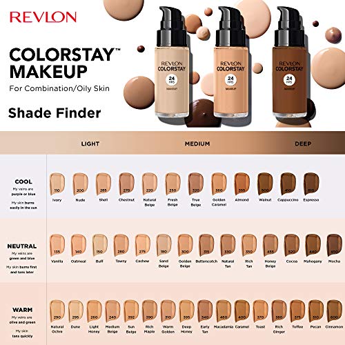 Revlon Colorstay 24H, Base de maquillaje para rostro, para cutis mixto/graso, con dosificador, color Beige (250 Fresh Beige), 30ml