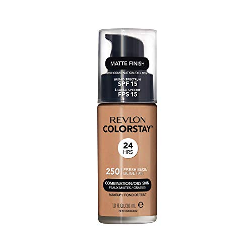 Revlon Colorstay 24H, Base de maquillaje para rostro, para cutis mixto/graso, con dosificador, color Beige (250 Fresh Beige), 30ml