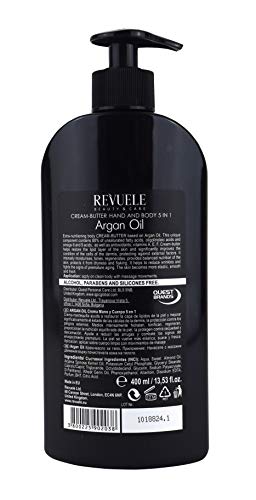 Revuele Crema de mantequilla Aceite de argán Hidratante para regenerar el cuerpo y las manos para todo tipo de pieles Formato grande 400 ml para toda la familia Made in EU