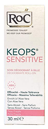 RoC - KEOPS Desodorante roll-on sensible - Antitranspirante - Protección duradera - Sin alcohol y sin perfume - para pieles sensibles - 30 ml