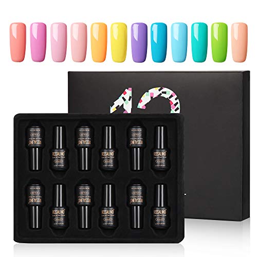 ROSALIND Esmalte Semipermanentes UV LED 12pcs Kit Uñas de Pintauñas Gel Soak off Summer Color Sólido de Larga Duración Esmalte de Uñas 7ml