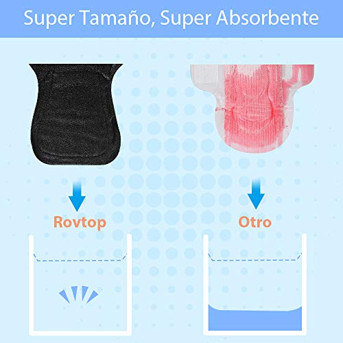 Rovtop 4PCS 35 cm Reutilizables de Carbón de Bambú para Noche - Almohadilla Menstrual Reutilizable Compresa Super Larga para el Cuidado Nocturno, Deportivo y Posparto + 1 Bolsa de Transporte Mini