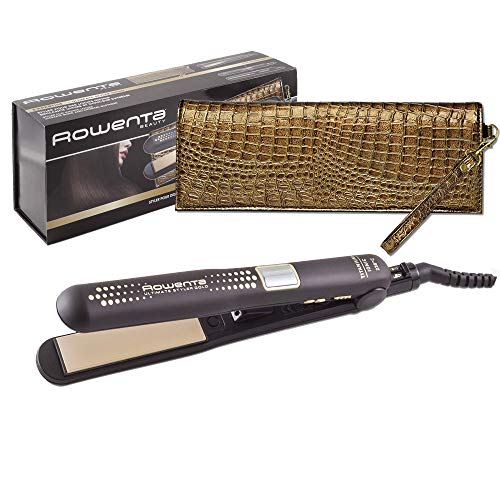 Rowenta Ultimate Styler Gold SF6021E0 - Plancha pelo recubrimiento de cerámico, función 2 en 1 para alisado y rizos perfectos con placas flotantes y estrechas, incluye termoprotector