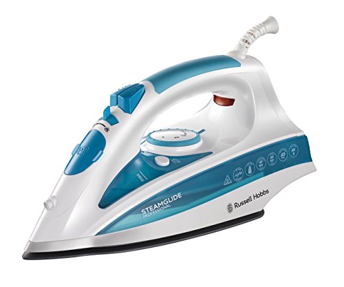 Russell Hobbs 20562-56 - SteamGlide Professional - Plancha de Ropa de Vapor, 2600 W, Suela de Cerámica, 0.3 litros, Acero inoxidable, Blanco y Azul