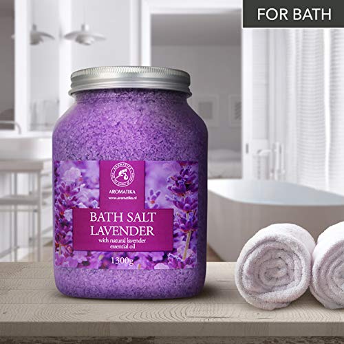 Sales de Baño Lavanda 1300g - Sales Marinas de Baño con 100% Natural Aceite Esenciale de Lavanda son Buenas para Dormir - Reducción de Estrés - Baños - Cuidado Corporal - Relajación - Aromaterapia