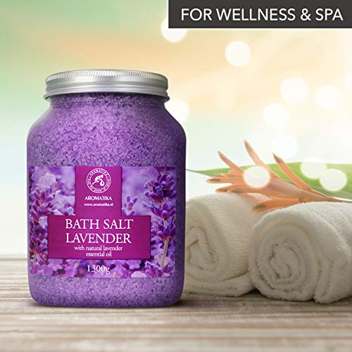 Sales de Baño Lavanda 1300g - Sales Marinas de Baño con 100% Natural Aceite Esenciale de Lavanda son Buenas para Dormir - Reducción de Estrés - Baños - Cuidado Corporal - Relajación - Aromaterapia