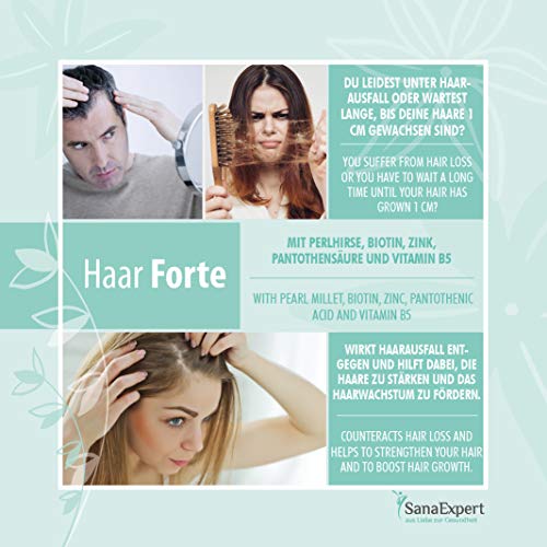 SanaExpert Haar Forte, Suplemento Capilar para el Crecimiento y Fortalecimiento del Pelo, Biotina, Zinc y Mijo de Perla, 120 Cápsulas