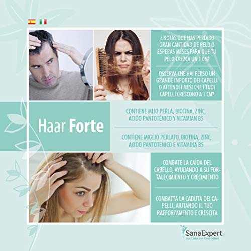 SanaExpert Haar Forte, Suplemento Capilar para el Crecimiento y Fortalecimiento del Pelo, Biotina, Zinc y Mijo de Perla, 120 Cápsulas