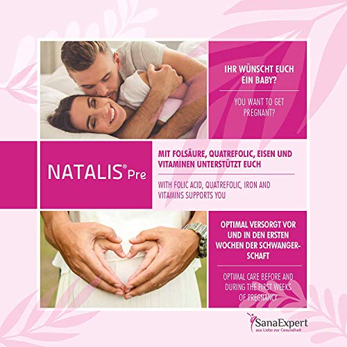 SanaExpert Natalis Pre, Suplemento Vitamínico para la Concepción y Mujeres en Embarazo con Ácido Fólico, Vitamina D, Hierro, Vitaminas para la Fecundación- 30 Cápsulas (1)