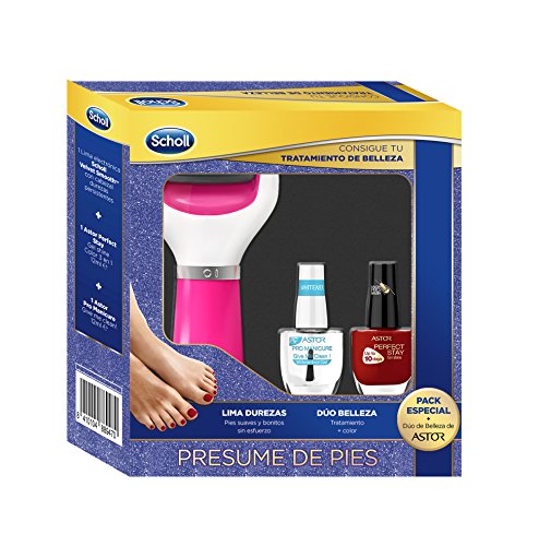 Scholl Lima Electrónica de Pies Rosa y 2 Pintauñas de Color Rojo y Transparente - Pack Regalo