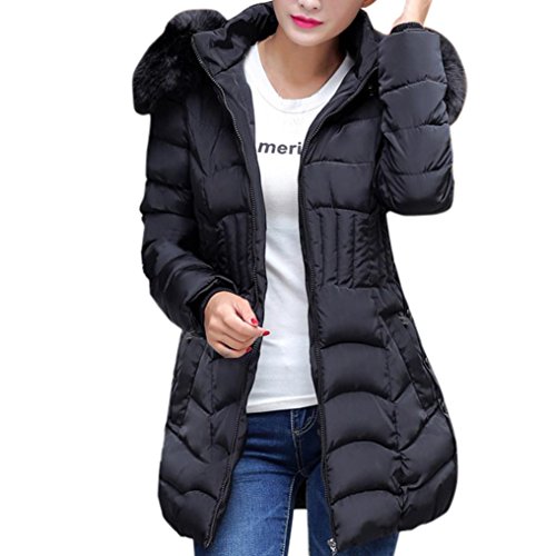 SHOBDW Moda Mujeres de Invierno Chaqueta Larga Abrigo de algodón Caliente Slim Trench Parka Ropa L-4XL (Negro, L)