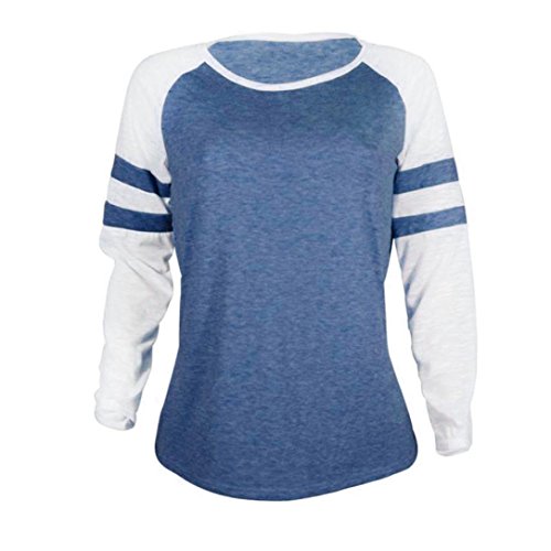 SHOBDW Separación Mujer Camiseta Manga Larga Empalme Blusa Tops otoño Invierno Ropa (S, Azul)