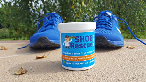 Shoe Rescue Polvos para pies y calzado Elimina el olor de pies 100% natural Contiene aceites esenciales Árbol de Té Eucalipto y Menta 100g