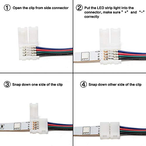 SIGHTLING 5050 Kit de conector de tira de luz LED RGB de 4 pines incluye Cable divisor de 2 vías,conectores en forma de L,Clips de tira de luz de LED, Conectores sin tapa