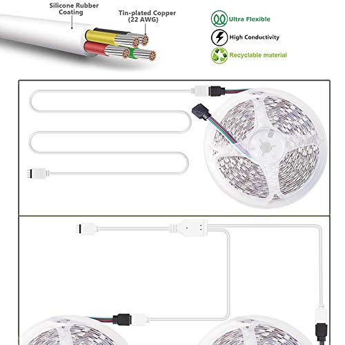 SIGHTLING 5050 Kit de conector de tira de luz LED RGB de 4 pines incluye Cable divisor de 2 vías,conectores en forma de L,Clips de tira de luz de LED, Conectores sin tapa