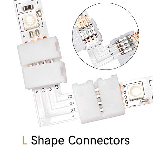 SIGHTLING 5050 Kit de conector de tira de luz LED RGB de 4 pines incluye Cable divisor de 2 vías,conectores en forma de L,Clips de tira de luz de LED, Conectores sin tapa