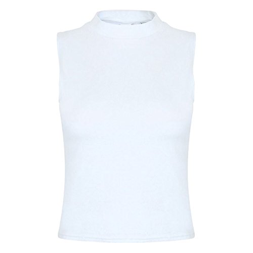 Skinni Fit - Top/Camiseta Corta con Cuello Alto para Mujer (Pequeña (S)) (Blanco)