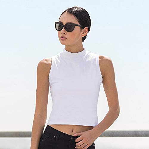 Skinni Fit - Top/Camiseta Corta con Cuello Alto para Mujer (Pequeña (S)) (Blanco)