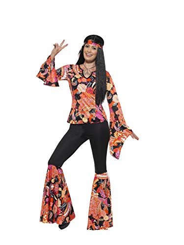 Smiffys-45516X1 Disfraz de Chica Hippy, con Parte de Arriba, pantalón, pañuelo para, Multicolor, XL-EU Tamaño 48-50 (Smiffy'S 45516X1)