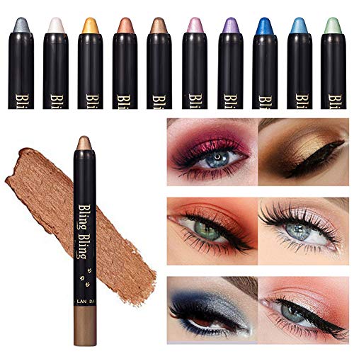 Sombra de Ojos Stick, Pen Eyeshadow, Eyeshadow Glitter, Lápiz de Sombra de Ojos, Sombra de Ojos Hipoalergenico Waterproof Long-lasting Eye Shadow Stick Sombra de Ojos Lápiz, 10PC