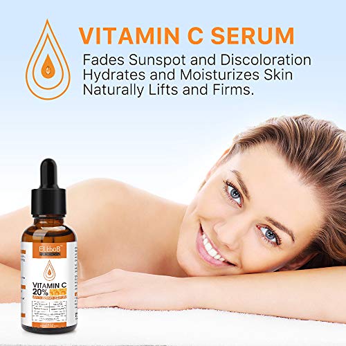 Suero de Vitamina C para Rostro - Suero Facial Puro con 20% Vitamina C, ácido hialurónico, Vitamina B para Suero Anti edad para Rostro, Cuello y Contorno de Ojos