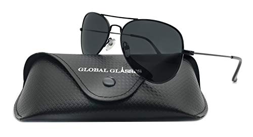 SunCristal Gafas de metal clásicas Cara pequeña Hombres Mujeres Adolescente UV400 Gafas de sol polarizadas (Marco negro + Lente gris, 100% de protección UV)