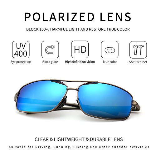 SUNGAIT Gafas de sol Hombre Polarizadas Clásico Retro Gafas de sol para Hombre metal Marco Gunmetal/Azul 2458