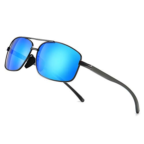 SUNGAIT Gafas de sol Hombre Polarizadas Clásico Retro Gafas de sol para Hombre metal Marco Gunmetal/Azul 2458