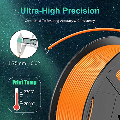 SUNLU PLA+ Filament 1.75mm for 3D Printer & 3D Pens, 1KG (2.2LBS) PLA+ 3D Printer Filament Tolerance Accuracy +/- 0.02 mm, Orange