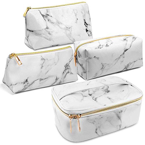 SunTop 4 Piezas Bolsa de Cosméticos, Bolsa de Maquillaje de Mármol, Bolso Cosmetico Multipropósito con Cierre de Cremallera, Viajes Organizador