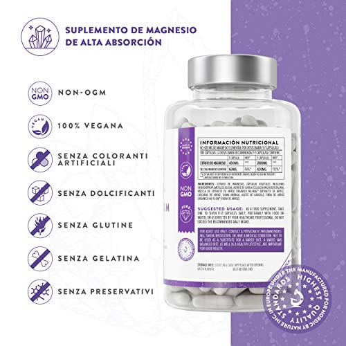 Suplemento de Citrato de Magnesio [ 400 mg ] de AAVALABS - Aumenta Testosterona Energía Rendimiento Deportivo Reduce Cansancio Mejor Sueño Alta Concentración – Vegano - 180 Cápsulas