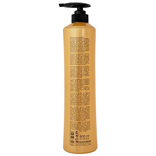 Tahe Keratin Gold Champú con Keratina Pura y Oro Líquido con Aporte Extra de Suavidad y Volumen, 800 ml