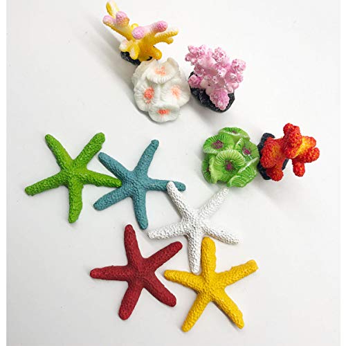 Tangger 10 Stk Multicolor Decoraciones de Paisajes de Peceras Pequeño,Decoración del Acuario Estrella de Mar Artificial y Coral Artificial,Decoración de Estilo Mediterráneo