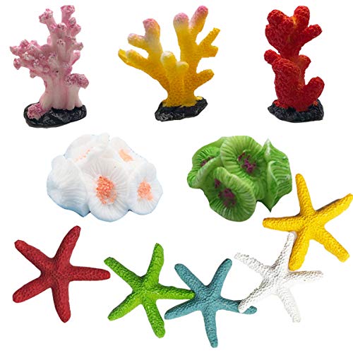 Tangger 10 Stk Multicolor Decoraciones de Paisajes de Peceras Pequeño,Decoración del Acuario Estrella de Mar Artificial y Coral Artificial,Decoración de Estilo Mediterráneo