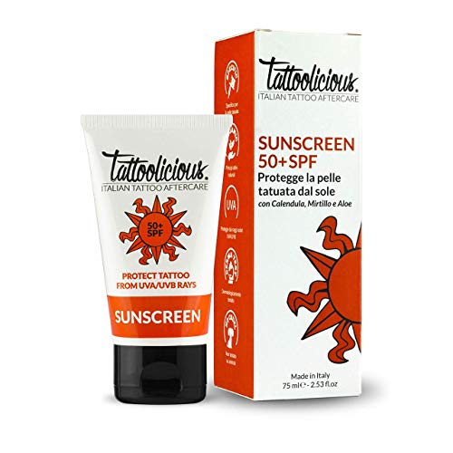 Tattoolicious COMBO SUN - SUNSCREEN 50+SPF Crema solar para tatuajes 75 ml + AFTER SUN Después del sol para tatuajes, 100 ml