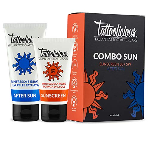 Tattoolicious COMBO SUN - SUNSCREEN 50+SPF Crema solar para tatuajes 75 ml + AFTER SUN Después del sol para tatuajes, 100 ml