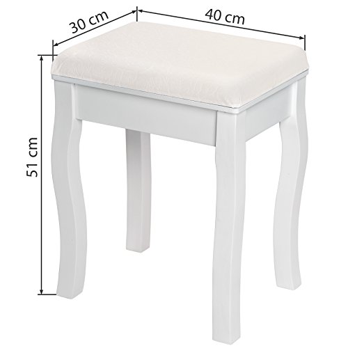 TecTake Taburete de tocador Piano Silla de Estilo de vanidad Maquillaje Dormitorio | Aprox. 40x30x45cm | Blanc