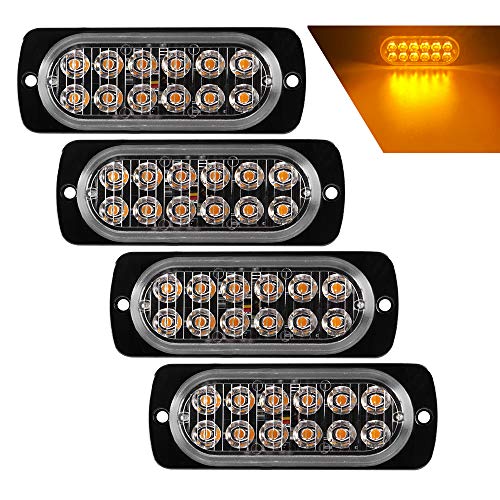 Teguangmei 4 Luces de Emergencia Ultrafinas 12 LED ámbar, coche Luces Estroboscópicas Peligrosas Intermitentes, Luces Anormales Delanteras y Traseras, Remolques de Caravana Para Camiones de 12-24V