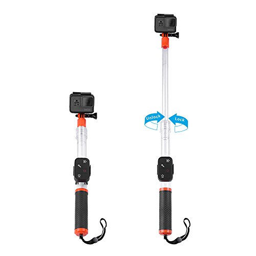 TELESIN - Palo extensible para GoPro 6 5 4 3+ 3 SJ4000 SJ5000 SJ7000 Xiaoyi YI 4K/4K+, monopié impermeable, transparente, con clip remoto, accesorios para cámaras de acción